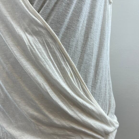 THEORY Diona Off White Short Sleeve Faux Wrap Crossover Blouse Top Size L - Picture 8 of 11